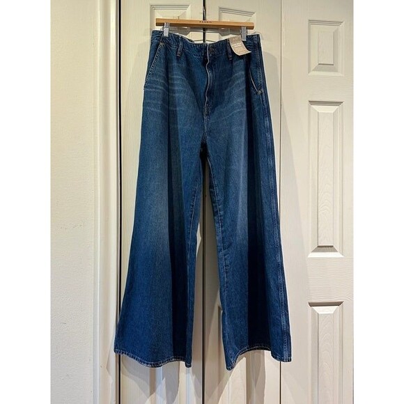 NWT Madewell Wide Sweep Denim Trouser Jeans Super Wide Leg Poplaski Wash 33 - Picture 3 of 12